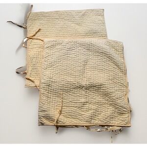 Pottery Barn Pick-Stitch Yellow Cotton Linen Shams Euro Set